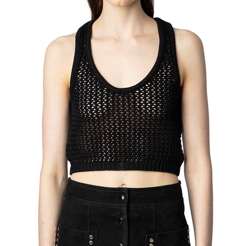 Zadig & Voltaire Black Mesh Knit Crop Top